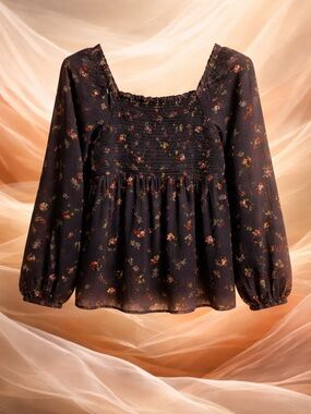 Sonoma Floral Smocked Blouse Size M Boho Peasant Top buy one get second for $7”